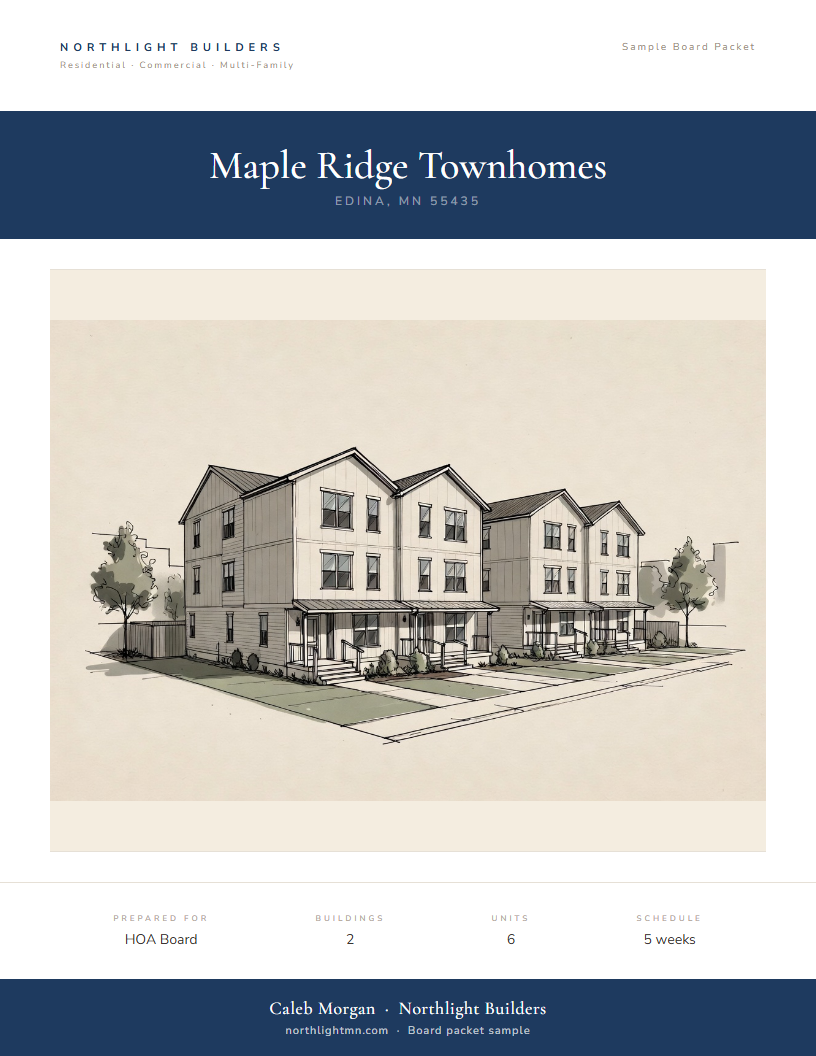 Sample board packet cover page
